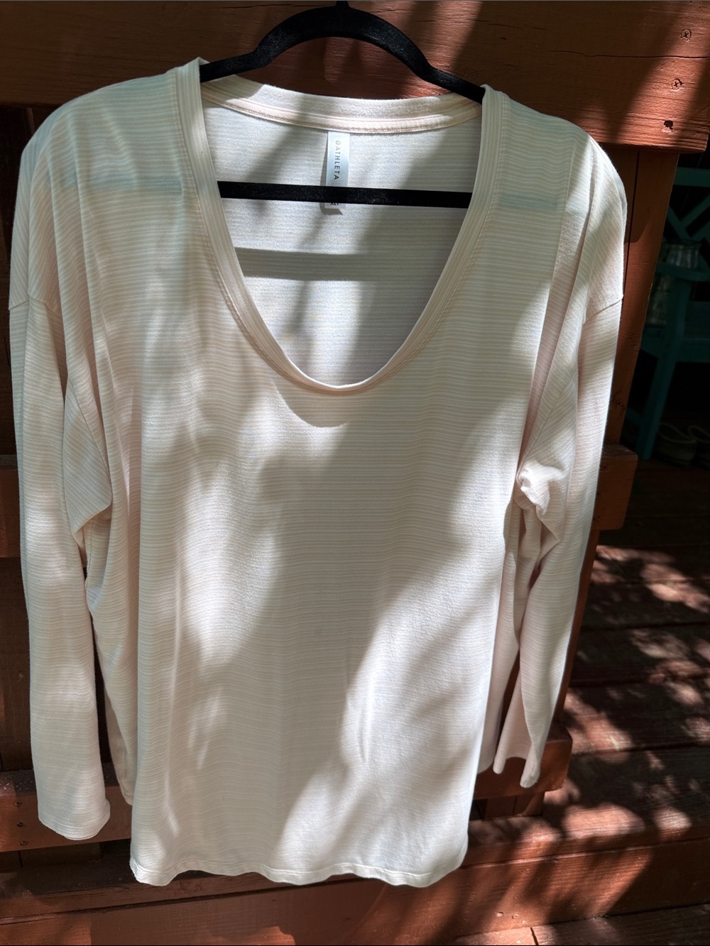 Athleta Pink and white stripe long sleeve Tee, size XL tall